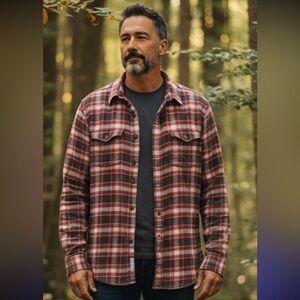 UNTUCKit Red and Brown slim fit Plaid Casual Shirt Sz L